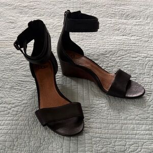 UGG Black Leather Wedge Sandals